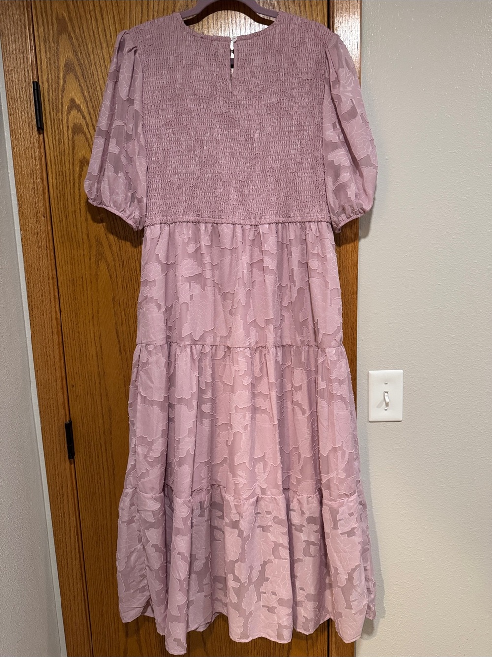 Smocked Bodice Puff-Sleeve Midi Dress in Dusty Rose - Picture 5 of 5